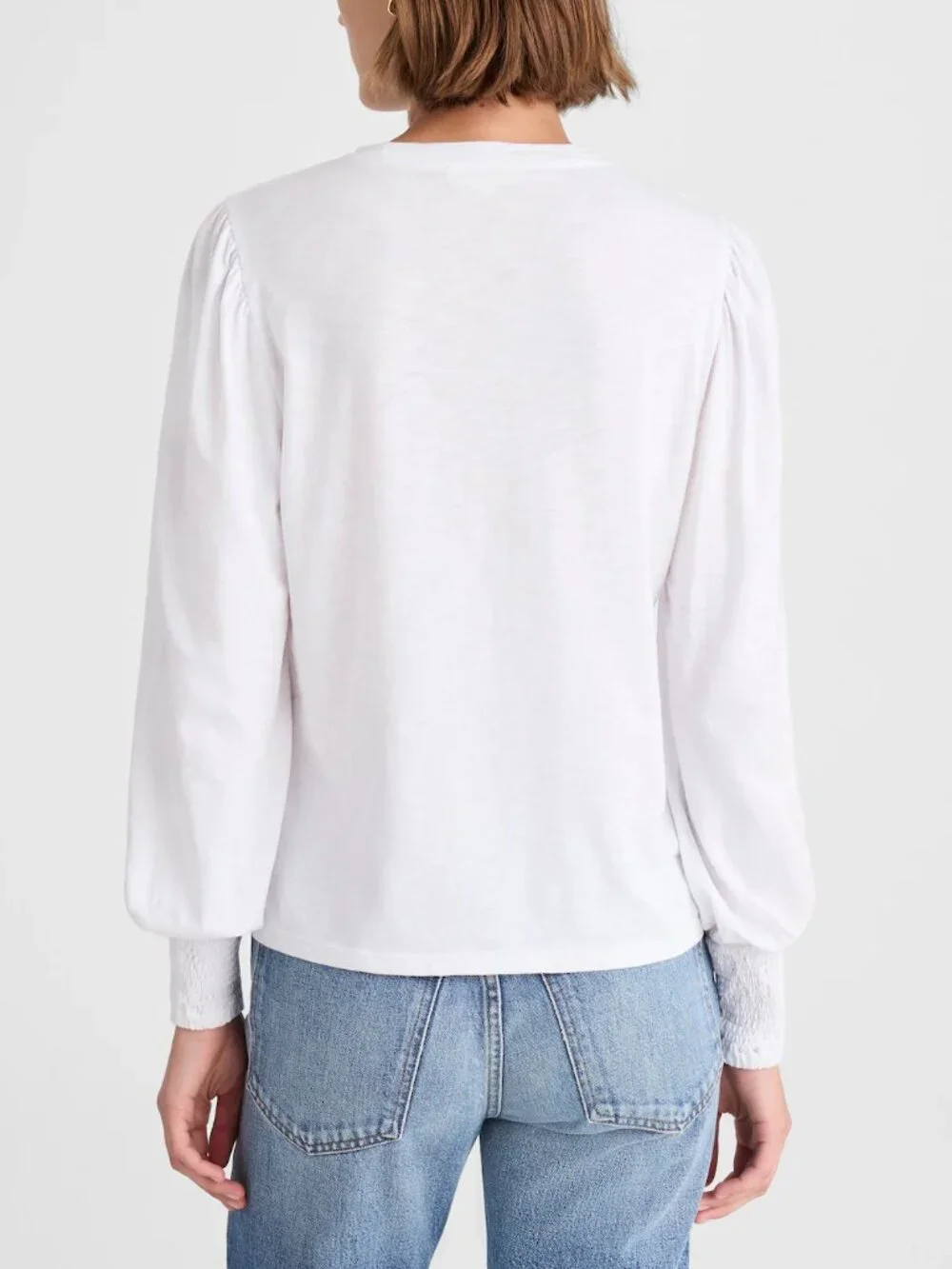 Madewell Soft Slub Jersey Cotton Smocked Long Sleeve Top White Size XS NWT